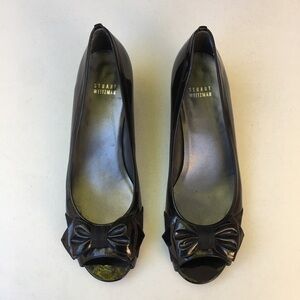 Stuart Weitzman Patent Leather Wedges Bow Black